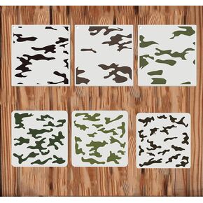 6PCS Camouflage Pattern Painting Stencils Camo Stencil Kit Plastic Art Craft Circle Pattern Templates DIY Stencil Template for Painting on Wall Wood Cabinet Pillows Card Making Door Home Decor