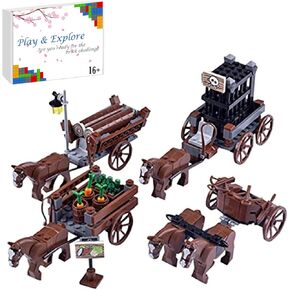 Medieval Figures Carriage Building Kit - Medieval Style War Horse Set Building Blocks - Carriage Chariot Bricks Model for Minifigures