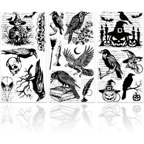Globleland 3pcs Halloween Crow Furniture Transfer 6x12inch Halloween Witch Skeleton Rust on Transfer