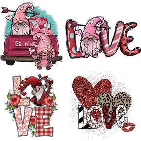 Valentine's Day Iron on Patches Cute Heart Iron on Transfers, 4 Sheets Valentine's Design Heat Transfer Vinyl Decals Iron on Transfer Stickers for T-Shirts Clothing DIY Craft Supplies Decorations