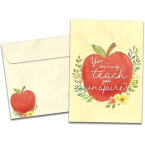 Tree-Free Greetings Teacher Appreciation Cards - Artful Designs - 1 Card + Matching Envelopes - Made in USA - 100% Recycled Paper - 5"x7" - Lighthearted, For Teacher, Never Be Erased (GO64415)