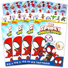 Marvelcomics Marvel Spidey وملصقات أصدقائه المذهلة وحفلات الوشم مجموعة ~ حزمة مع 4 صفائح ملصقات spidey و 100 ملصقات Spiderman Spidey Party Favors ملصقات Spidey للأطفال