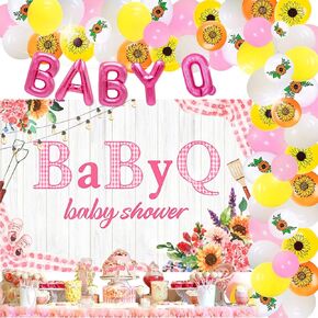 Laventy Pink BBQ Babq Shower Backdrop Decorations BBQ Party Supplies Picnic Ponged Party Decoration