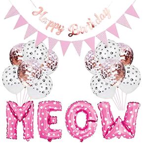 Cat Paw Print Balloons & Meow Letter Balloons - Happy Birthday Banner & Cat Party Supplies