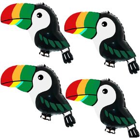 4pcs Toucan Helium Balloons, Green & Multicolor, Animal Shaped, Tropical Toucan Party Decoration, Children's Birthday Party, Unisex
