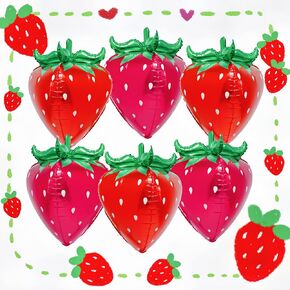 6Pcs 4D Strawberry Balloons 29 Inch/Strawberry Themed Birthday Baby Shower Decoration/Summer Party Supplies/Huge Strawberry Foil Balloons for Berry Birthday/Sweet One Birthday Party Decor