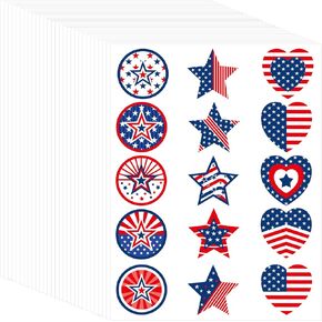 450pcs ملصقات يوم الاستقلال الوطني في الرابع من يوليو 1.5 يوليو 1.5 بوصة أبيض أبيض الأزرق الأزرق الوطني DIY ملصقات ملصقات للادة اللاصقة الذكر