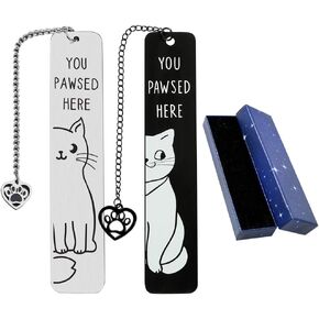 Cat Bookmark, 2 PCS Cute Bookmarks for Women, Funny Cat Book Mark with Gifted Box, Metal Bookmarks for Reading, Cat Lover Gifts Bookish Gifts for Book Lovers Readers,