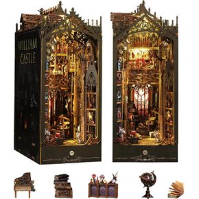 DIY Dollhouse Booknook ، Book Nook Miniature Kit for Whishelf Insert Decor Crafts للبالغين والمراهقين ، محجوزات للأجهزة الخشبية ثلاثية الأبعاد مع ضوء المستشعر LED (William Castle)