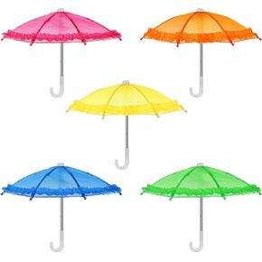Vaguelly 5PCS Mini Rainy Umbrellas Tiny Umbrellas Miniature Colorful Sunny Rainy Umbrellas for 18 Inch Doll Girl Doll Mini Umbrellas Photography Props