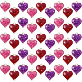 45 Pieces Valentine's Day Heart Shape Charms Glitter Mini Heart Pendants for DIY Valentine's Day Jewelry Earring Bracelet Necklace Making