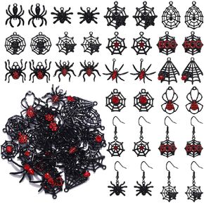 28pcs Halloween Spider Charms لصنع المجوهرات - متنوع Rhinestone Web Web Pendants for DIY أقراط سوار القلادة الإرشاد