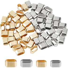 GOMAKERER 120 Pcs 2 Colors Rectangle Alloy Slide Charms, Mixed Color Jewelry Quick Connector Large Hole Slider Loose Beads Jewelry Locking Clip for Necklace Bracelet Jewelry Making DIY