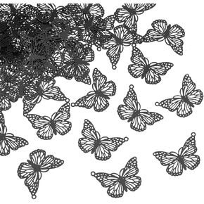 UNICRAFTALE Butterfly Charms Black Filigree Pendants Hollow Stainless Steel Metal Embellishments Pendants for Jewelry Making Earrings Necklaces Components