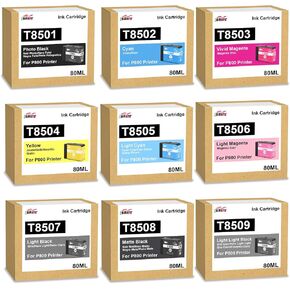 T850 حبر خراطيش عالية السعة T850 حبر T8501 T8502 T8503 T8504 T8505 T8506 T8507 T8508 T8509 استبدال لطابعة Surecolor P800 (9 Pack-80ml)
