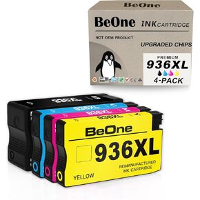 BeOne 936XL 936 Ink Cartridge With Chip Compatible Replacement for HP OfficeJet Pro 9110b 9117b 9120b 9130b 9120e 9122e 9125e 9128e 9130e 9132e 9135e 9720e 9730e (Black, Cyan, Magenta, Yellow, 4-Pack)