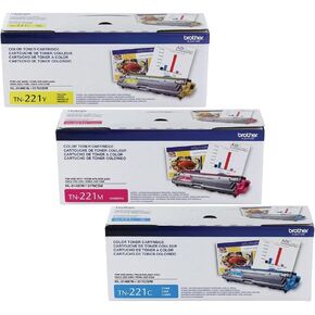 Brother TN221C, TN221M, TN221Y (TN-221C, TN-221M, TN-221Y) Cyan, Magenta and Yellow Toner -Cartridge Set