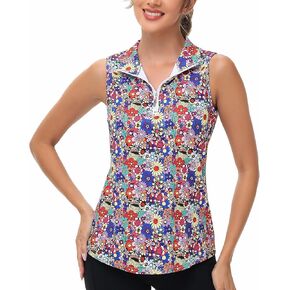 Womens Sleeveless Golf Tennis Polo Shirts Moisture Wicking Zip Up Workout Tops in Kuwait