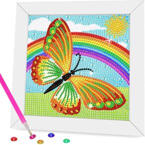 مجموعات الطلاء الماس Miairivy للأطفال ، DIY 5D Cartoon Diamond Art مع إطار ، والحرف الإبداعية للغاية ، والهدايا ، وهدايا أعياد الميلاد ، وديكور الغرفة للفتيات والفتيان الذين تتراوح أعمارهم بين 4-12 (الفراشة 1)