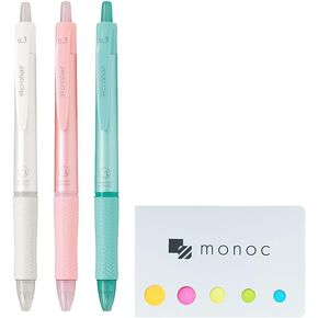 monoc Pilot Acroball T series, Retractable Ballpoint Pen, 0.3mm Black Ink, 3 Body Colors(Natural Color) set Sticky Note(Japan Import)