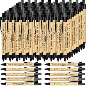Cholemy 100 Pcs Christian Gifts Bible Verse Pens Bamboo Christian Christmas Religious Gifts Inspirational Quote Pens God Prayer Journal for Women Church School(Black)