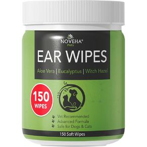 NOVEHA Pet Ear Wipes - Dog Ear Cleaner Wipes, Otic Cleanser for Dogs & Cats - Stop Ear Itching with Aloe Vera, Eucalyptus and Witch Hazel for Odor Control, Dirt and Wax Removal, Unscented (300 Count)