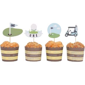 12pcs عيد ميلاد أول أعياد عيد ميلاد غولف القبعات العليا - أغطية غولف كب كيك ، غولف عيد ميلاد الطفل الأول ، ديكور الجولف الأول ، القبعات الرياضية الكب كيك ، الكعكة الغولف ، زينة الجولف للحفلة