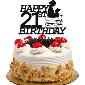 الفتيات القراءة سعيدة 21 كعكة عيد الميلاد العليا القبعات الكتب نادي عيد ميلاد ديكورات الحفلات عشاق الكتاب 21 سنة حفلة عيد ميلاد للطلاب الفتيات اللمعان الأسود