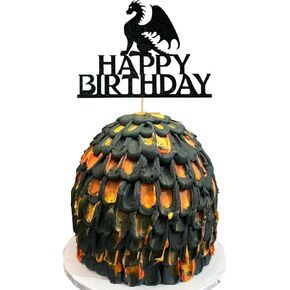 Dragon Happy Birthday Cake Topper Black Glitter Dragon Cake Topper لزينة حفلة عيد الميلاد