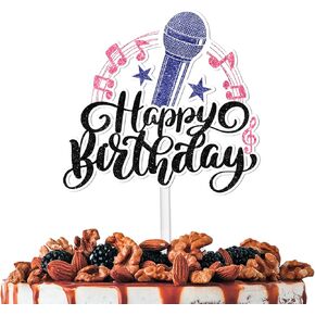 Black Glitter Microphone كعكة عيد ميلاد سعيد Topper هتاف للموسيقى KTV الميكروفون موضوع الديكور الرجال