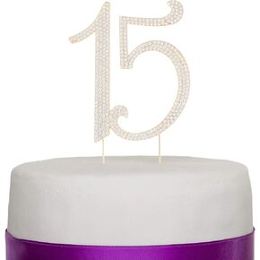 Ella Celebration 15 Cake Topper Rhinestone Rose Gold 15th Birthday Quinceañera Number Decoration (Rose Gold) in Kuwait