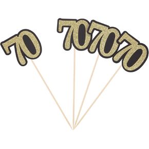 10PCS Glitter Number 70 Centerpiece Sticks Cake Toppers for Adult 70th Birthday Party Supply 70th Anniversary Party Dessert Bar Decorations Flower Vase Picks - Gold and Black