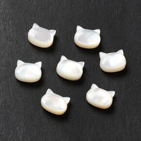 Ornazy 10Pcs Natural Freshwater Shell Beads Small Pet Animal Spacer Beads Flat White Cat Head Beads with Horizontal Hole for DIY Jewelry Craft Making