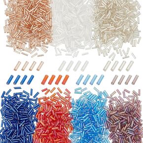 2100pcs 7 ألوان الزجاج بوجل حبات 6-8 ملم أنبوب طويل من الخرز الفضفاضة بذرة ملونة الخرز الحرف الصغيرة لقرار سوار DIY وصنع المجوهرات ، الفتحة: 0.6 ملم