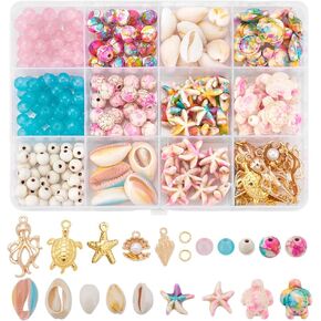 UniCraftale 1 مربعات حوالي 285pcs خرز السلحفاة البحرية للخرز ملون نجم البحر جولة حبات الفيروز الاصطناعية حبات Sea Star Tortoise Shell حبات Summer Ocean Animal Spacer لصنع المجوهرات