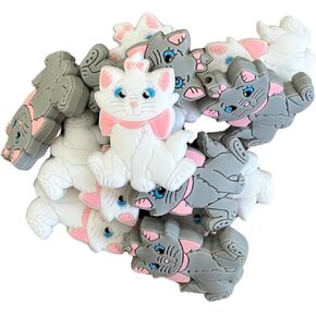 Kitty Cat Silicone Focal Bead Set | 12 Pc Mixed Pack Aristocat Bulk Wholesale Kittens with Bow Keychain Making Kit Beaded Pen Freshie Hanger