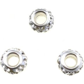 Hahiyo Crystal Rhinestone Pave European Spacer حبات 11.7 مم قطر ثقب كبير لخيط مشرق اللمعان يمسك بالضوء صفًا أنيقًا لا يوجد حافة خشنة لا رائحة قوية لقلادة DIY 25pcs الوردي