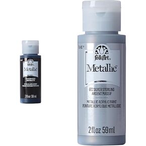 FolkArt Acrylic Metallic Paint, Sequin Black 2 Fl Oz & Silver Sterling 2 Fl Oz (Packs of 1)