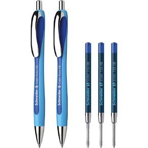 Slider Rave XB Retractable Ballpoint Pens by Schneider, Includes 2 Blue Pens and 3 Slider 755 Extra Broad (XB) Blue Refills
