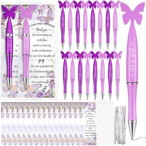 Spakon 36 Set Baby Shower Favors Butterfly Pens Bulk with It's a Girl Purple and Pink Ballpoint Pens Thank You Cards OPP Bags Cable Ties Return Gifts for Guests Baby Shower Party Supplies