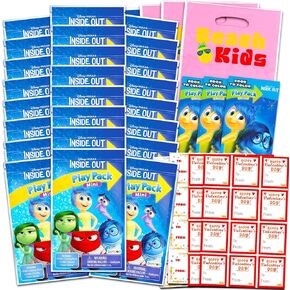 مجموعة Disney Inside Out Valentine Day Classroom - حزمة من 24 كتب تلوين صغيرة لتبادل البطاقات المدرسية ، ملصقات | تفضل حفلة الأطفال
