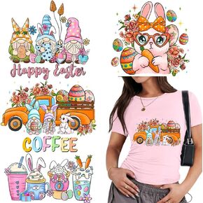 ‌easter party patch-on Iron-on Patches for Clothing-4pcs عيد فصح عيد الفصح من الحديد على الملصقات المضاد للماء البيض الملون تصميم زهرة تصميم حرارة نقل الفينيل لفستان تي شيرت DIY