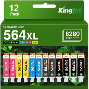 Kingjet Compatible 564XL Ink Cartridges for HP Printers Replacement for HP 564 Ink Cartridges 564 XL 12 Combo Pack (6BK, 2C/Y/M) Work with HP Photosmart 7520 6520 5520 7525 DeskJet 3520 3522 Printer