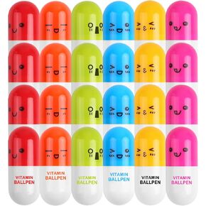 Pill Shaped Pens Retractable Ball Pens,Vitamin Capsule Pens,Nurses Week Office Supplies (24)