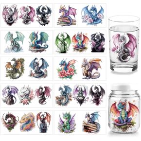 ARRICraft 10 PCS Dragon UV DTF CUP WRAP TRANVERSER ، 10 أنماط طيران ورق نقل حيوان فرك على الملصقات PVC CUP WRAP