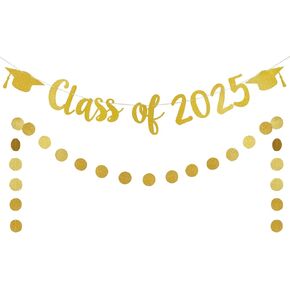 Gold Glitter Class of 2025 Banner Class of 2025 Graduation Decorations, 2025 Graduation Banner Class of 2025 Sign for Gold College Party Decorations 2025