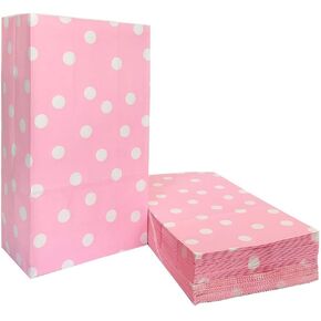 Polka Dot Paper Gift Bags Baby Pink Mini Lunch Goodie Bags for Party Favors, Kid’s Birthday, Wedding (3.5 x 2.3 x 7 In 100 PCS) in Saudi Arabia