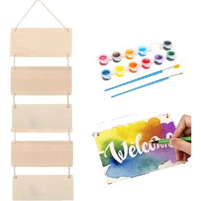 DIY 5 Hangings Wooden Board Hangings ، مستطيلات خشبية خشبية مرسومة باليد ، ديكور فنون ، علامات خشبية ، لوحات خشبية ، لوحات خشبية ، زينة عيد الميلاد.