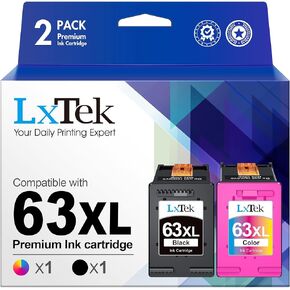 LxTek Remanufactured Ink Cartridge Replacement for HP 63 63XL Compatible with HP Officejet 5255 5258 5260 3830 Envy 4520 4516 DeskJet 1112 2132 3632 Printer Tray, 2 Pack (1 Black, 1 Tri-Color)