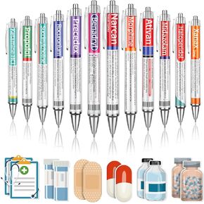 24 Pharmacy Pens Gifts Technician Accessories for Nurse with 12 Sticky Notes Accessories for Work Funny Pharmacy Drug Nursing Cna Week Pens Gifts Medical Assistant Pharmacist Bulk